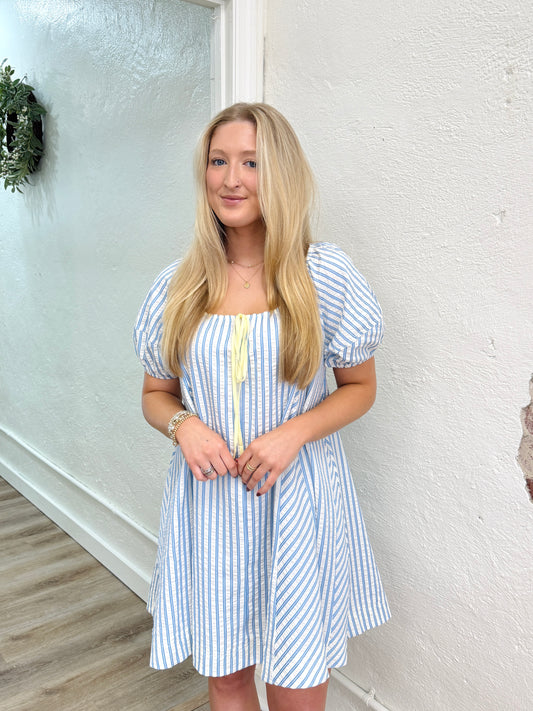 STRIPED SEERSUCKER MINI DRESS