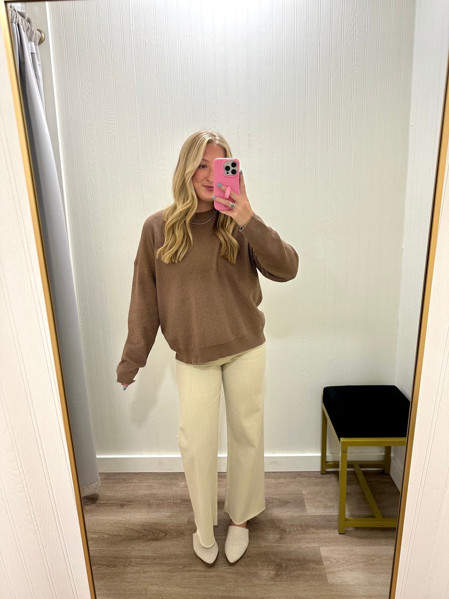 TWO TONE WAFFLE KNIT TOP