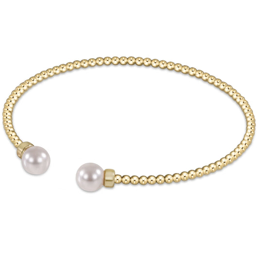 CLASSIC GOLD 2MM BEAD CUFF- PEARL