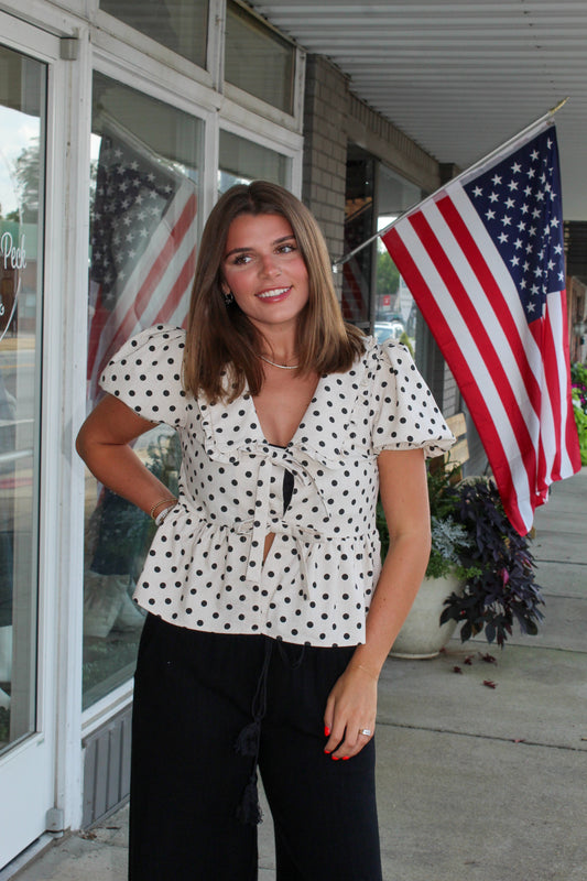 LINEN POLKA DOT TOP