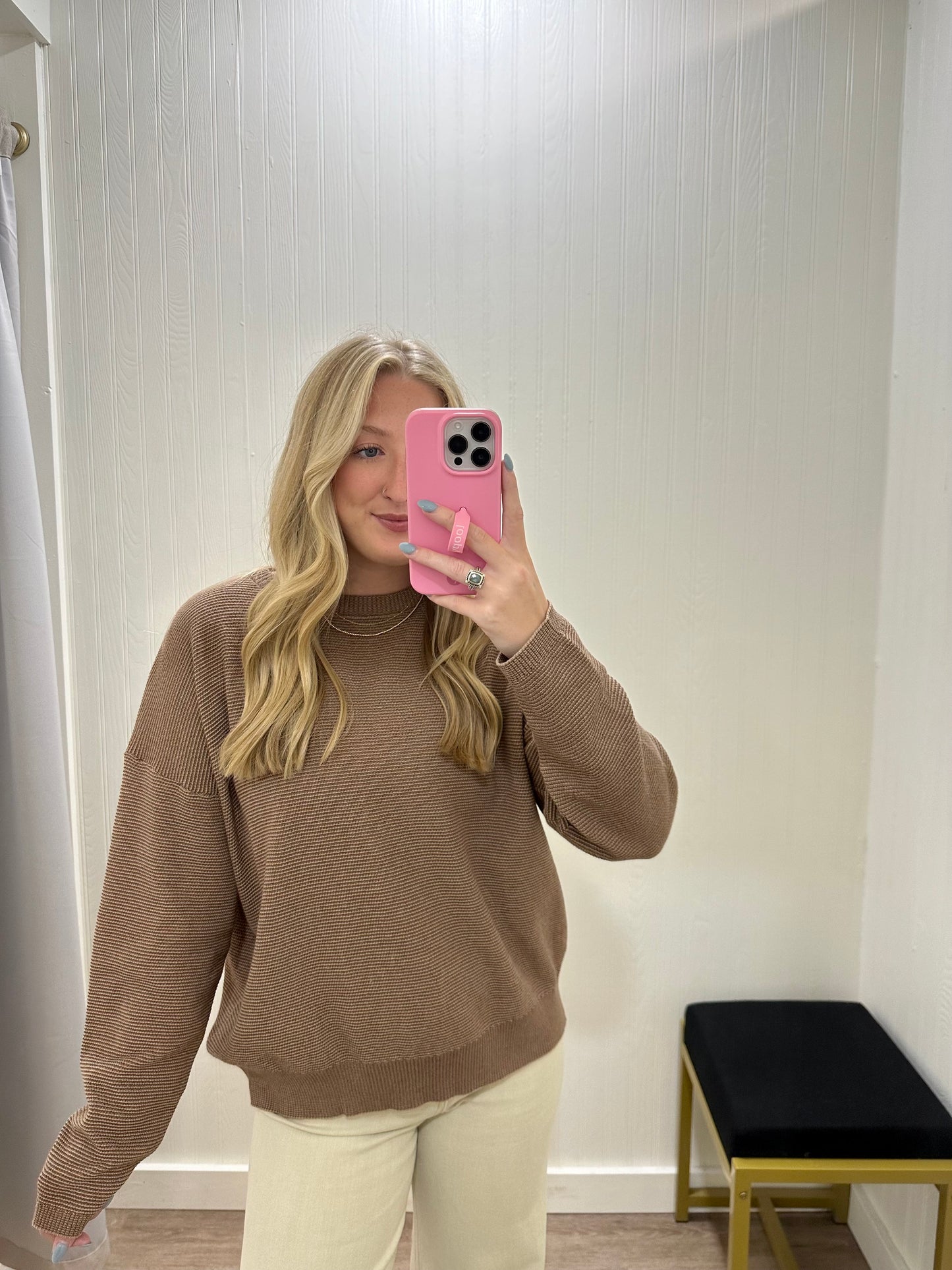 TWO TONE WAFFLE KNIT TOP