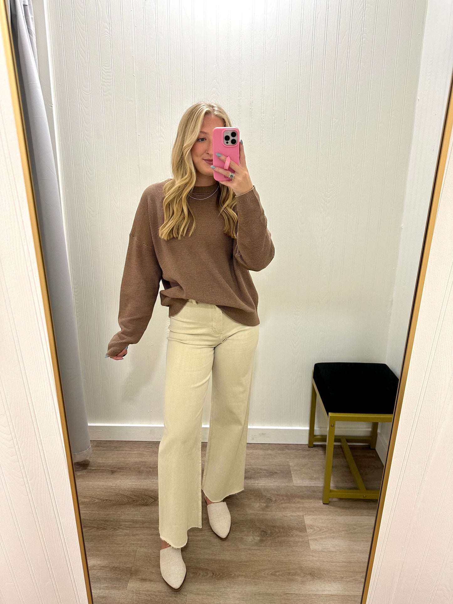 TWO TONE WAFFLE KNIT TOP