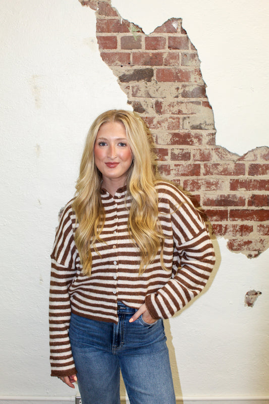 PIPER STRIPED CARDIGAN | BROWN