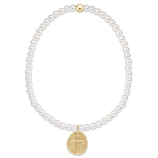 CLASSIC PEARL 3MM BEAD BRACELET- INSPIRE SMALL GOLD CHARM