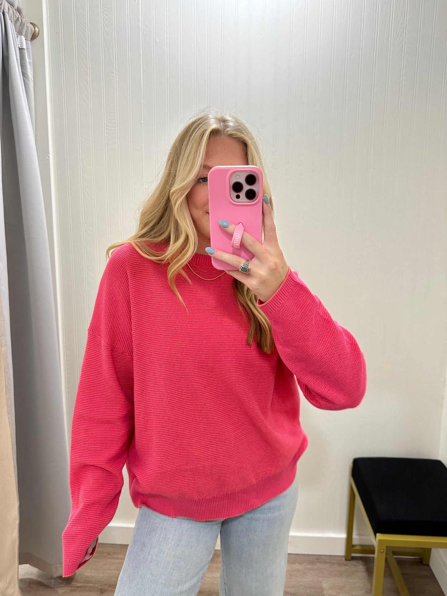 TWO TONE WAFFLE KNIT TOP