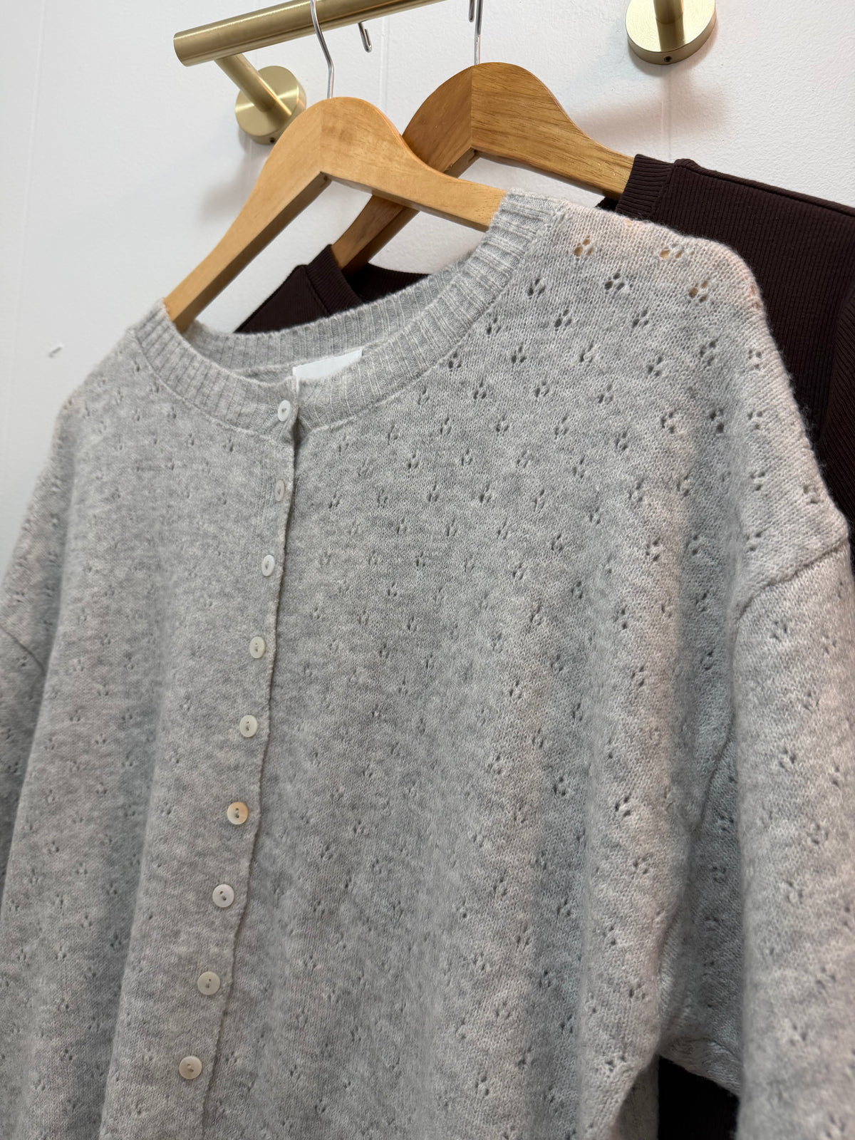 Anika Pointelle Cardigan | Heather Grey