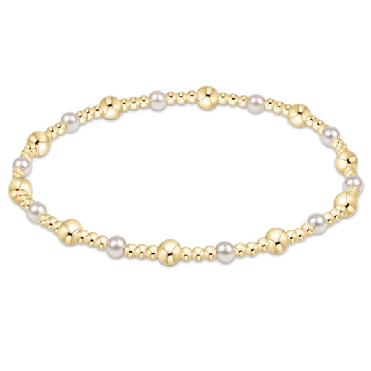 CLASSIC GOLD SINCERITY PATTERN 4MM BEAD BRACELET- PEARL