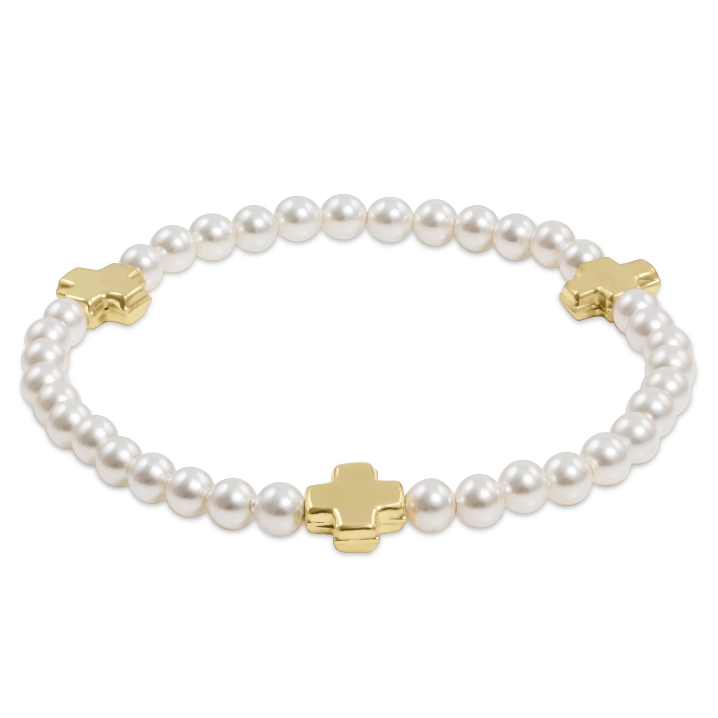 SIGNATURE CROSS PEARL PATTERN 4MM BEAD BRACELET- GOLD