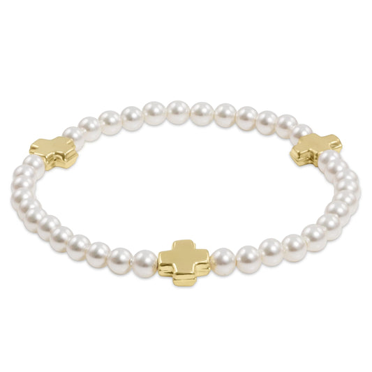 SIGNATURE CROSS PEARL PATTERN 4MM BEAD BRACELET- GOLD