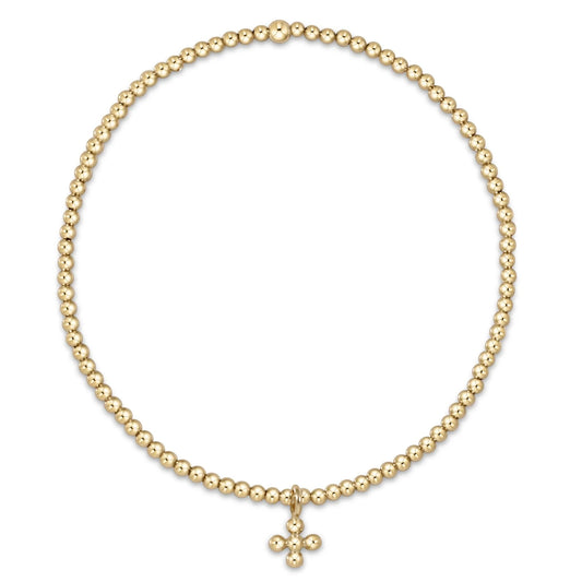 CLASSIC GOLD 2MM BEAD BRACELET- CLASSIC BEADED SIGNATURE CROSS SMALL GOLD CHARM