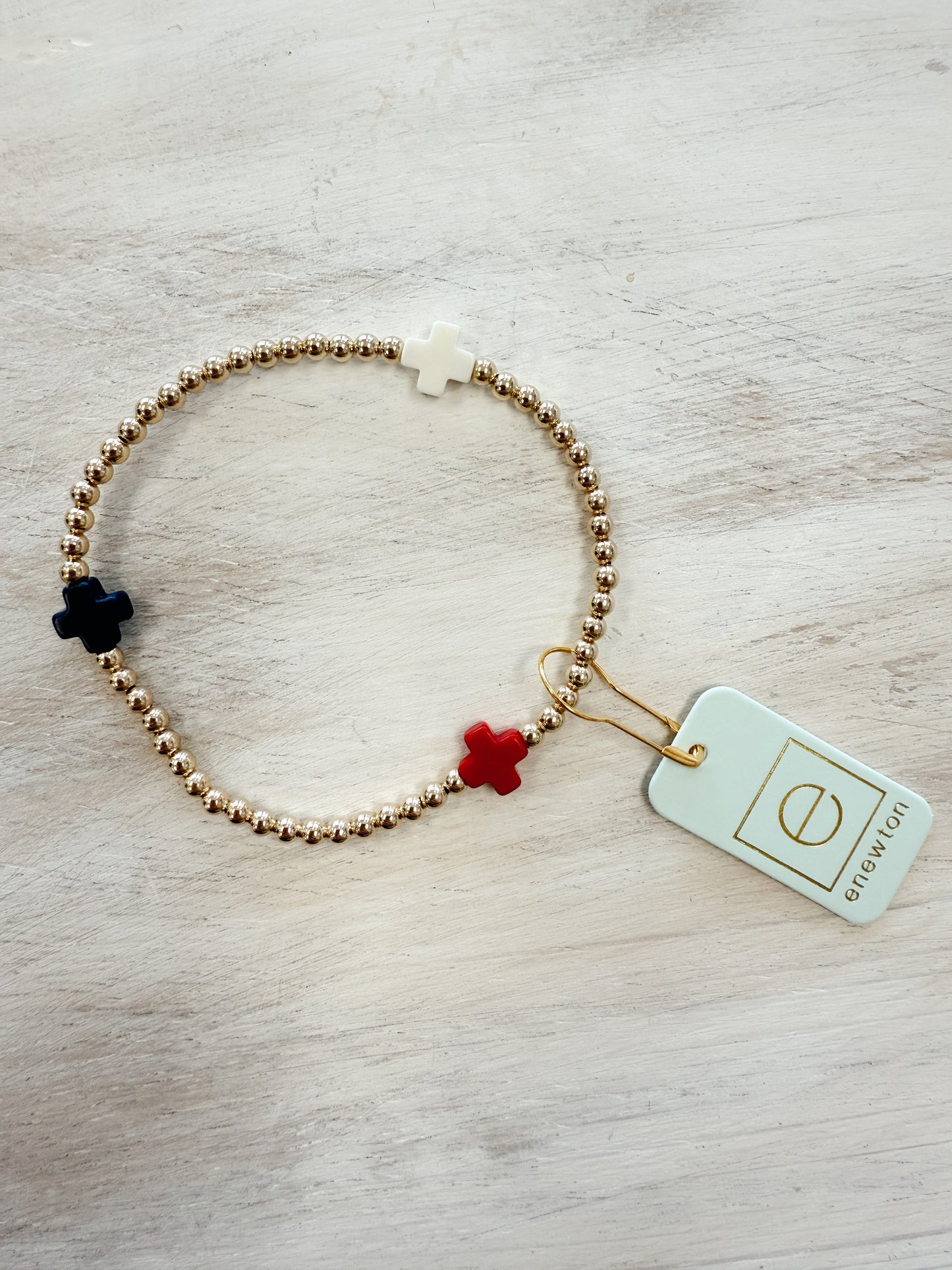 SIGNATURE CROSS GOLD PATTERN 3MM BEAD BRACELET- FIRECRACKER