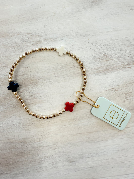 SIGNATURE CROSS GOLD PATTERN 3MM BEAD BRACELET- FIRECRACKER