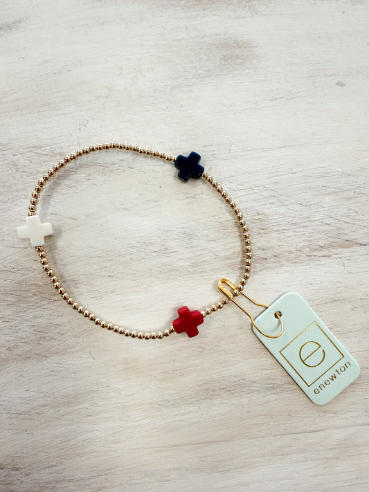 SIGNATURE CROSS GOLD PATTERN 2MM BEAD BRACELET- FIRECRACKER