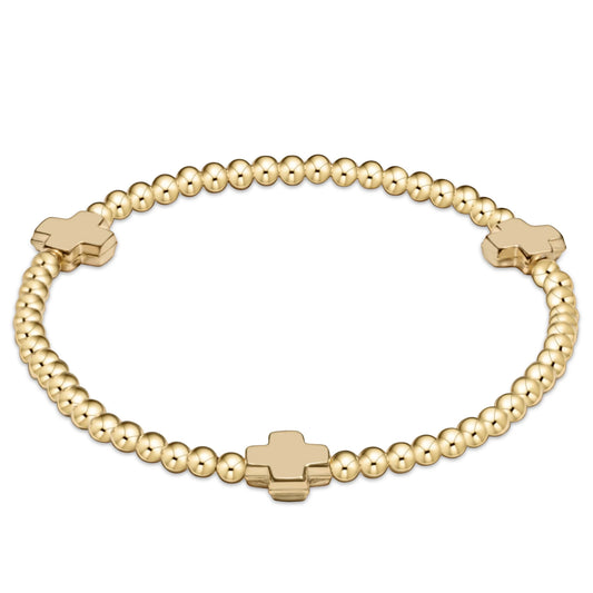 SIGNATURE CROSS GOLD PATTERN 3MM BEAD BRACELET- GOLD