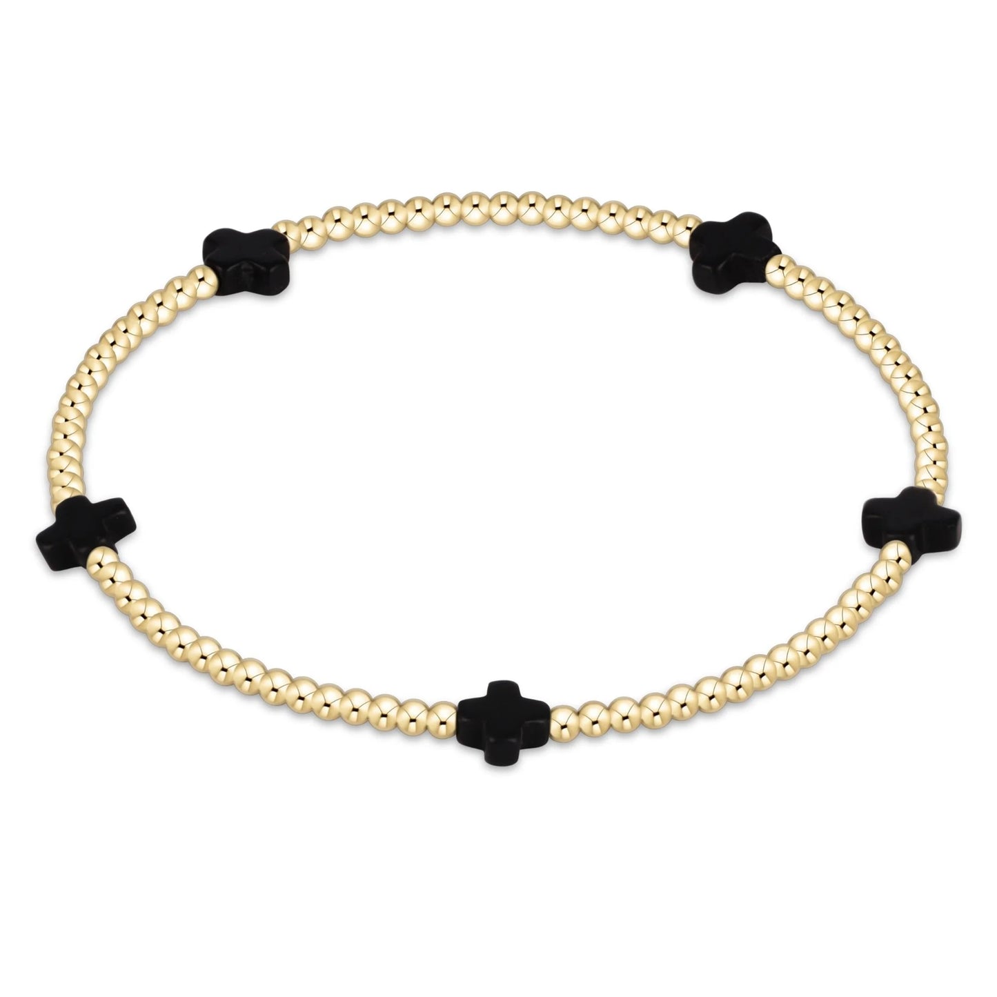 SIGNATURE CROSS SMALL GOLD PATTERN 2MM BEAD BRACELET