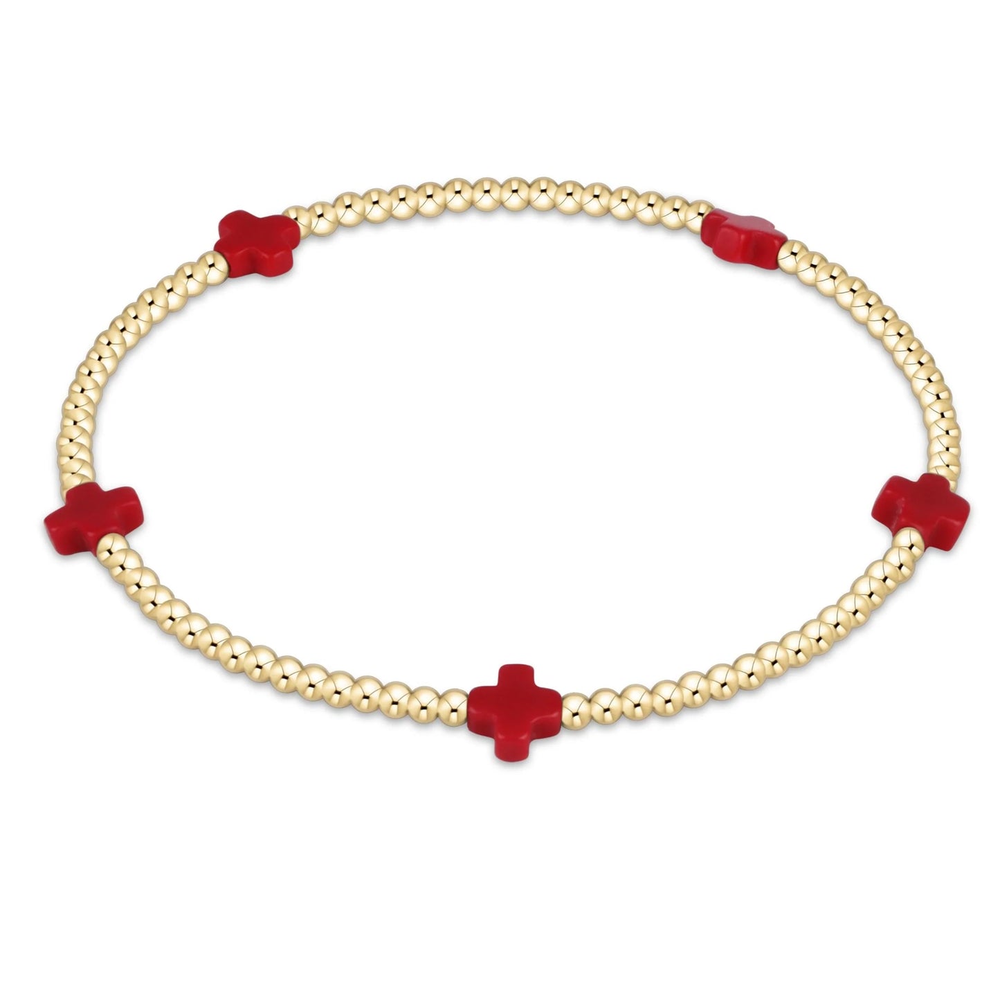 SIGNATURE CROSS SMALL GOLD PATTERN 2MM BEAD BRACELET
