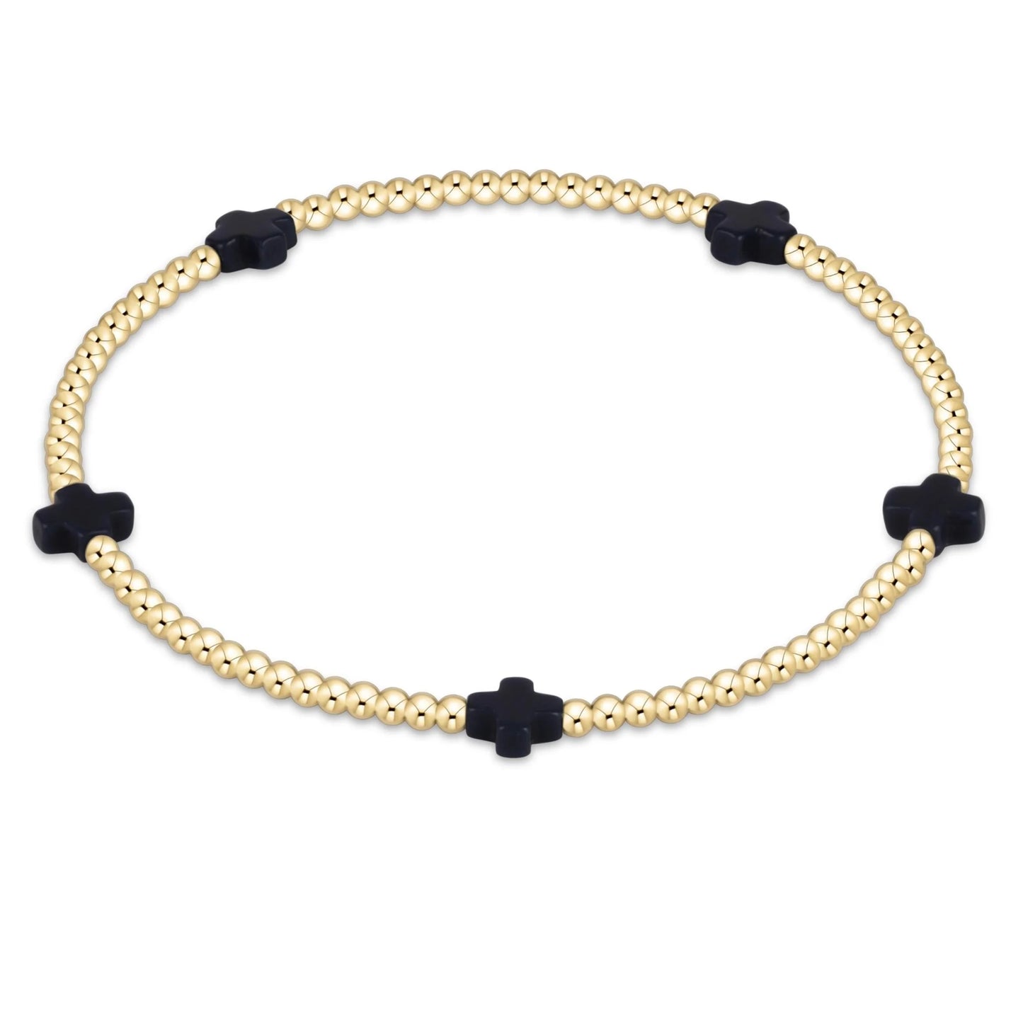 SIGNATURE CROSS SMALL GOLD PATTERN 2MM BEAD BRACELET