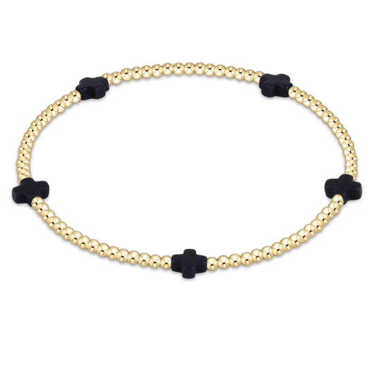 SIGNATURE CROSS SMALL GOLD PATTERN 2MM BEAD BRACELET