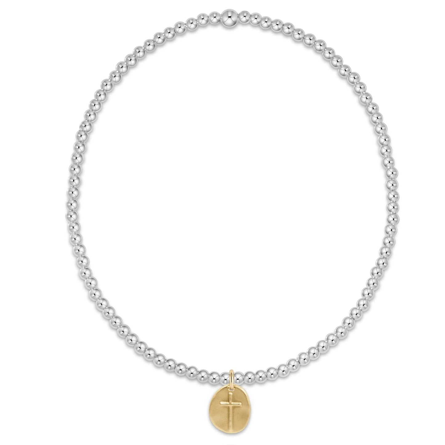 CLASSIC STERLING MIXED METAL 2MM BEAD BRACELET- INSPIRE SMALL GOLD CHARM