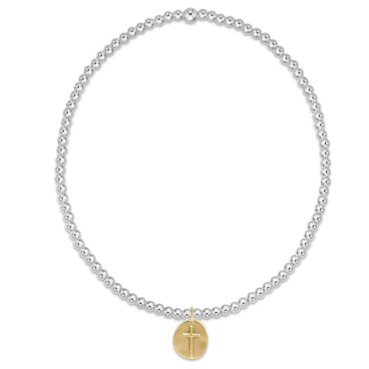 CLASSIC STERLING MIXED METAL 2MM BEAD BRACELET- INSPIRE SMALL GOLD CHARM