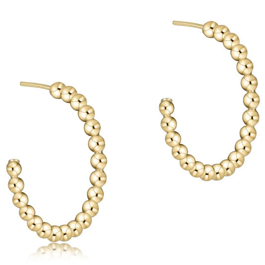 BEADED CLASSIC 1.25" POST HOOP- 4MM GOLD