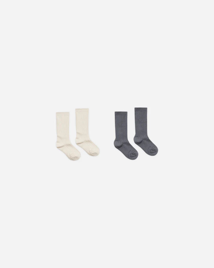 RIBBED SOCKS || NATURAL, INDIGO