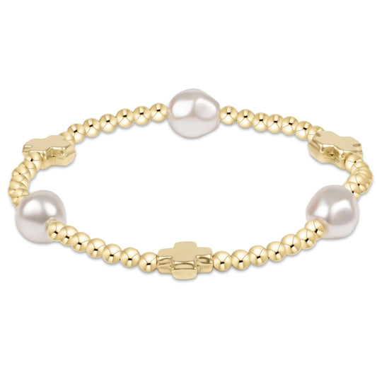 SIGNATURE CROSS ADMIRE PEARL PATTERN 3MM BEAD BRACELET- GOLD