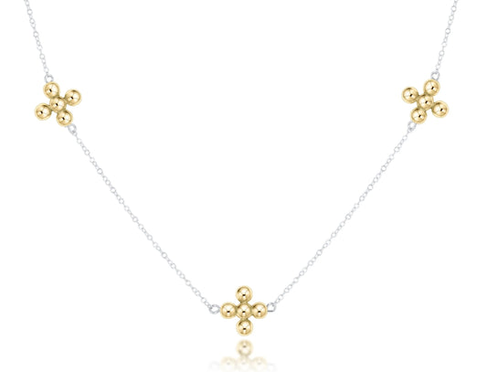 17” SIMPLICITY CLASSIC BEADED GOLD SIGNATURE CROSS- MIXED METAL