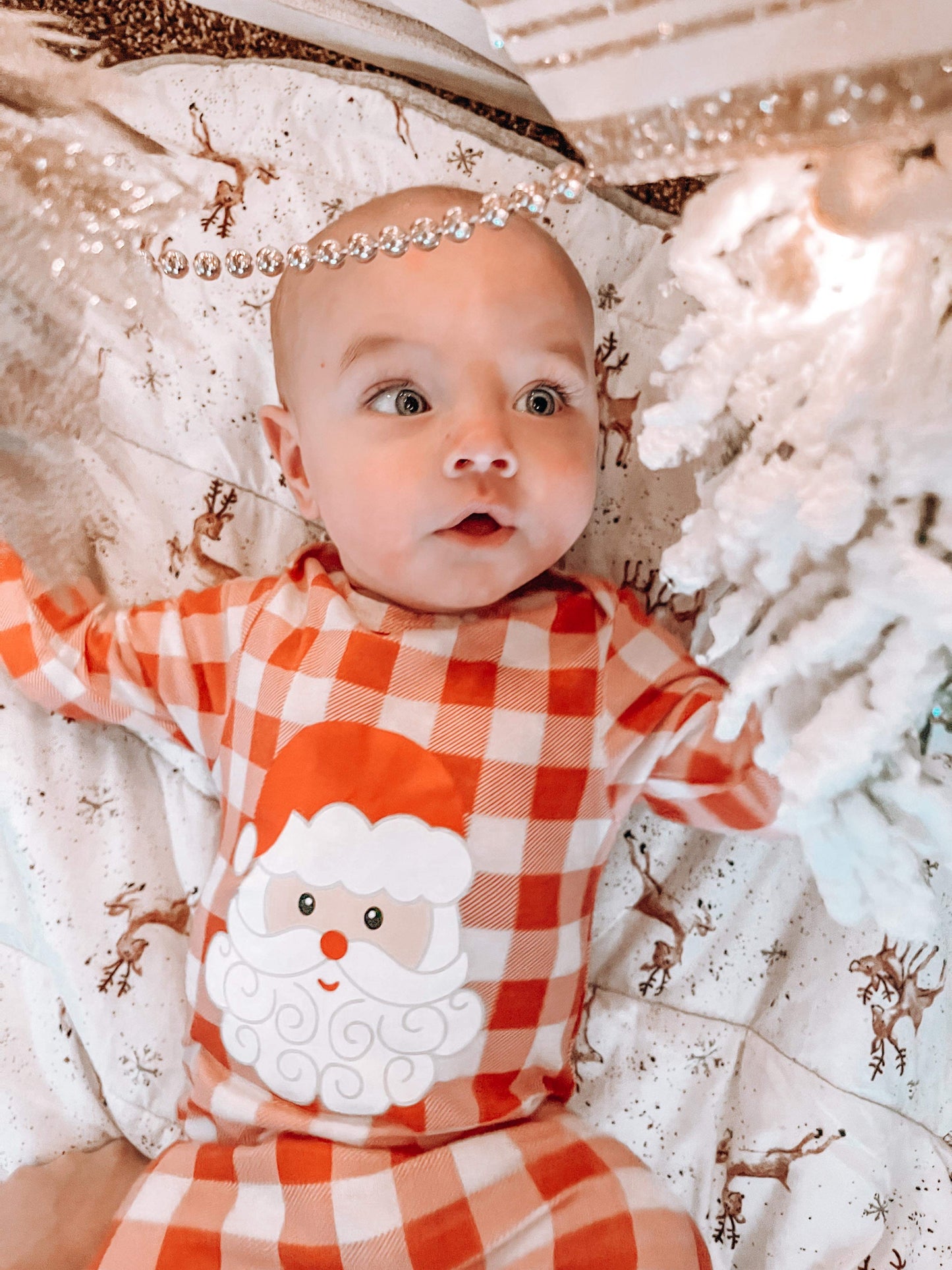 KIDS GINGHAM SANTA ONESIE