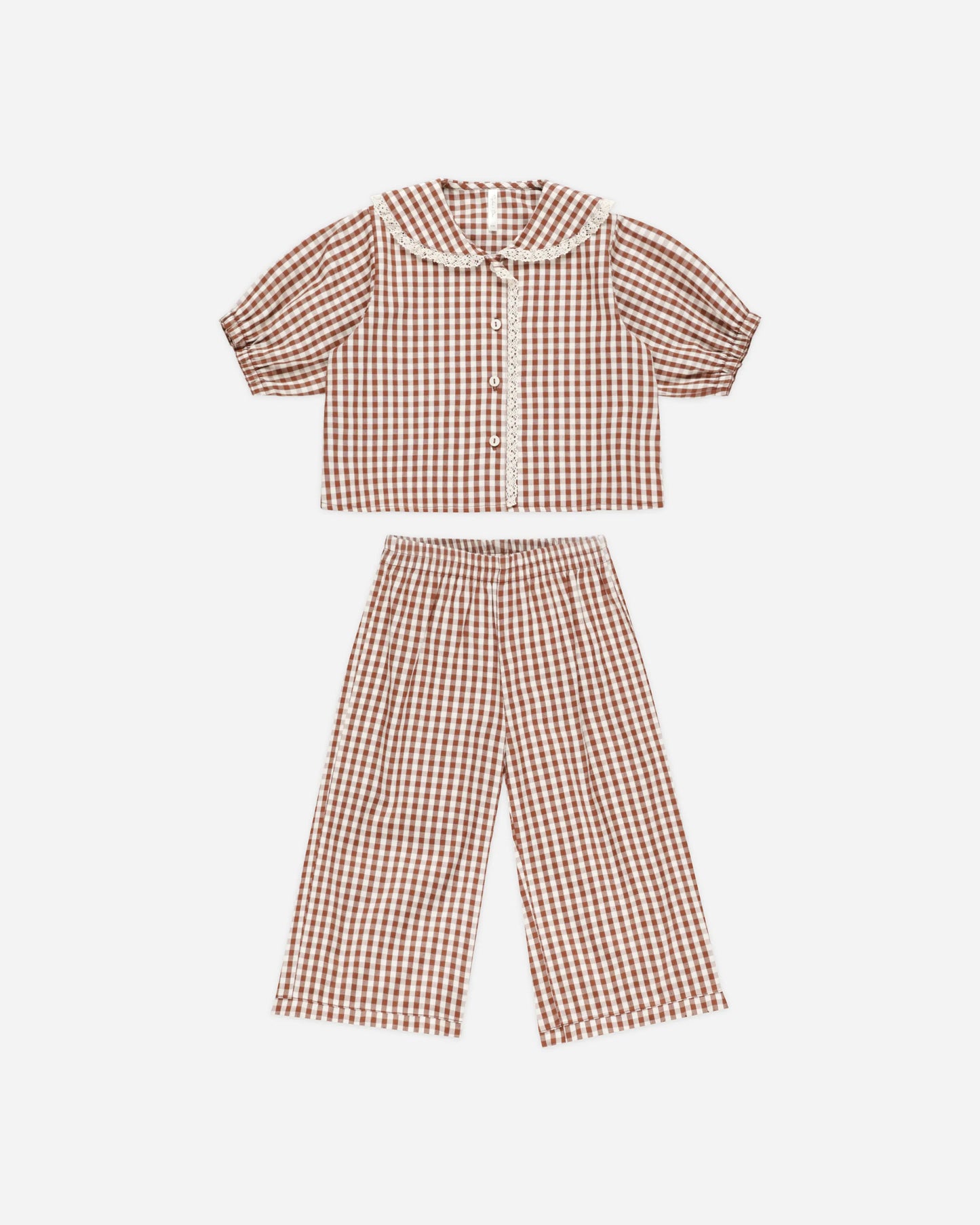 RUFFLE PAJAMAS || BRICK GINGHAM