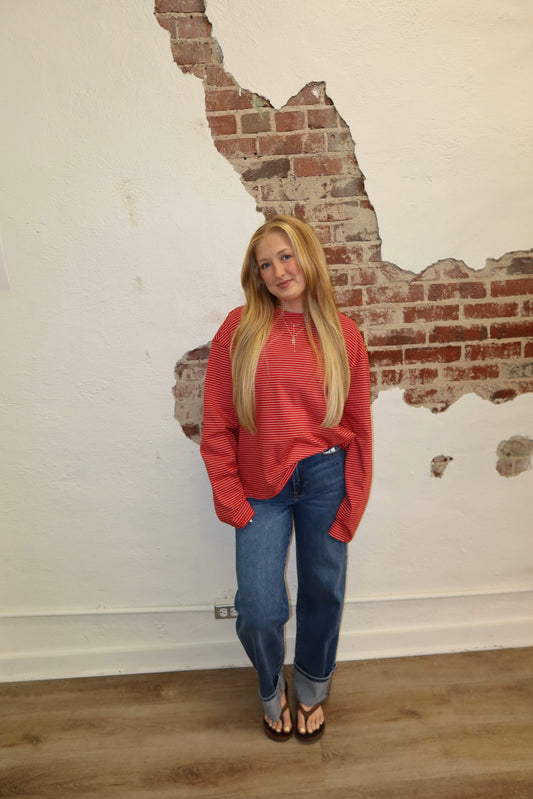 DARK WASH CUFFED DAD JEAN