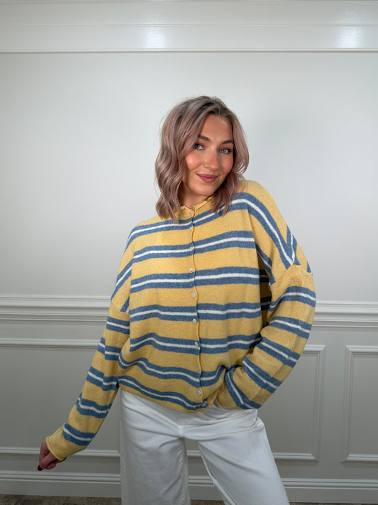 Varsity Striped Piper Cardigan | Honey