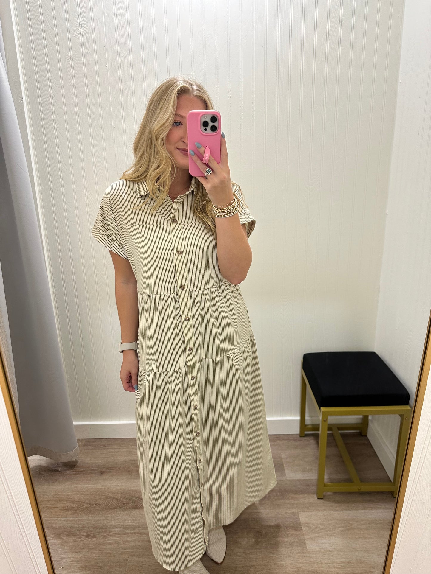 CORDUROY BUTTON-UP MIDI DRESS