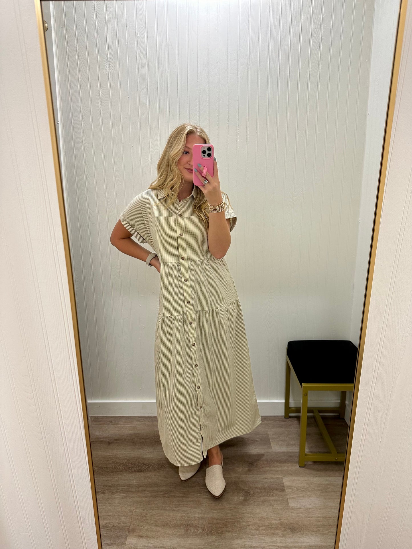 CORDUROY BUTTON-UP MIDI DRESS