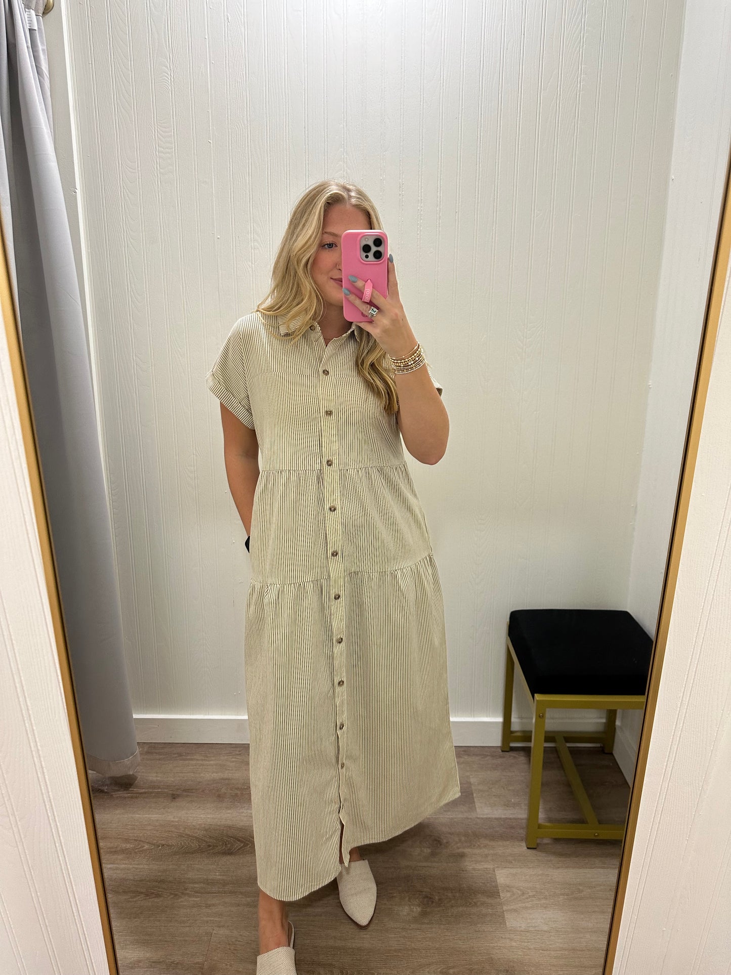 CORDUROY BUTTON-UP MIDI DRESS