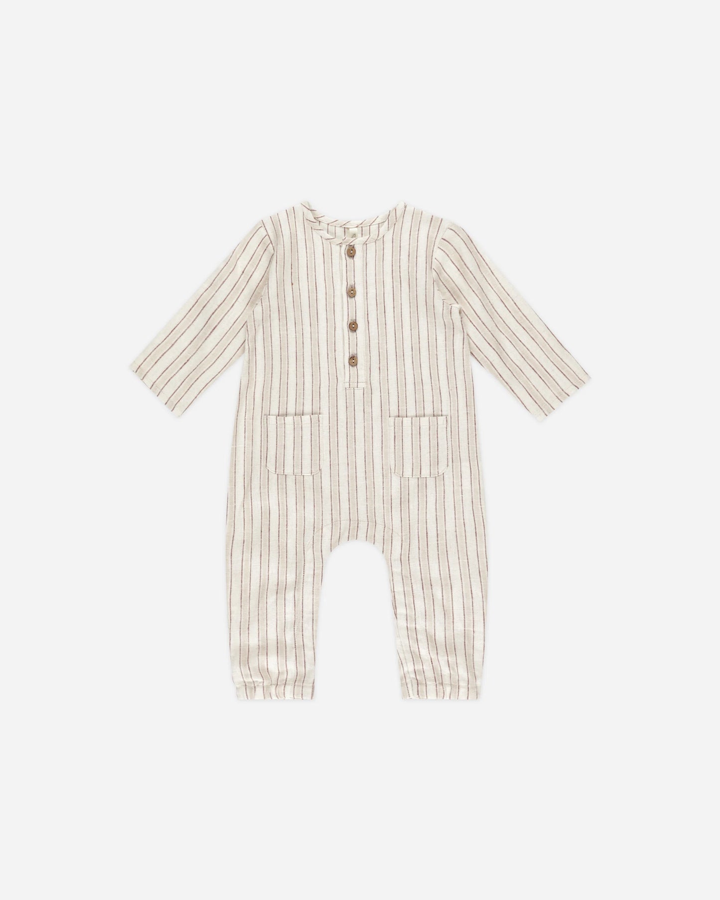 LONG SLEEVE WOVEN JUMPSUIT || STONE STRIPE