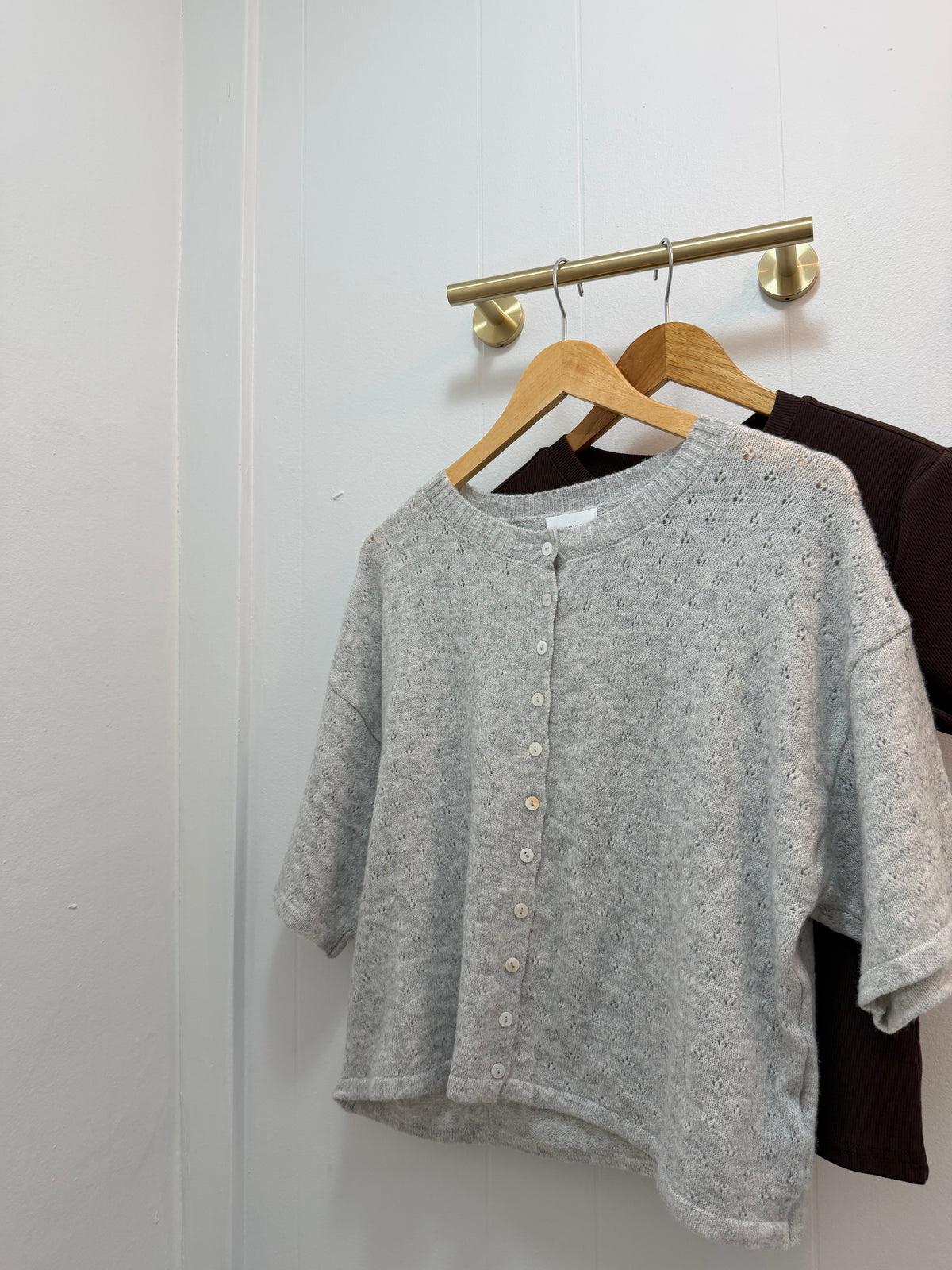 Anika Pointelle Cardigan | Heather Grey