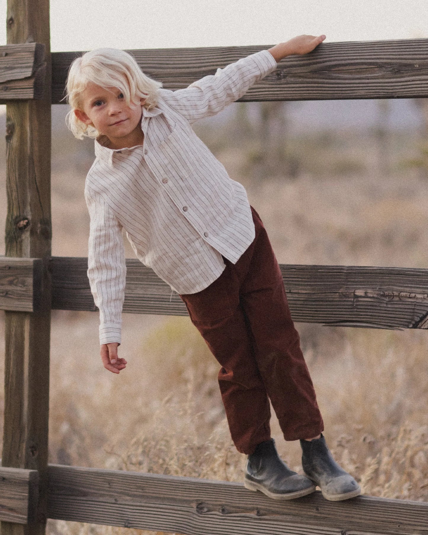 COLLARED LONG SLEEVE SHIRT || STONE STRIPE