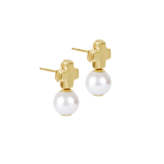 SIGNATURE CROSS SMALL GOLD STUD- CLASSIC PEARL