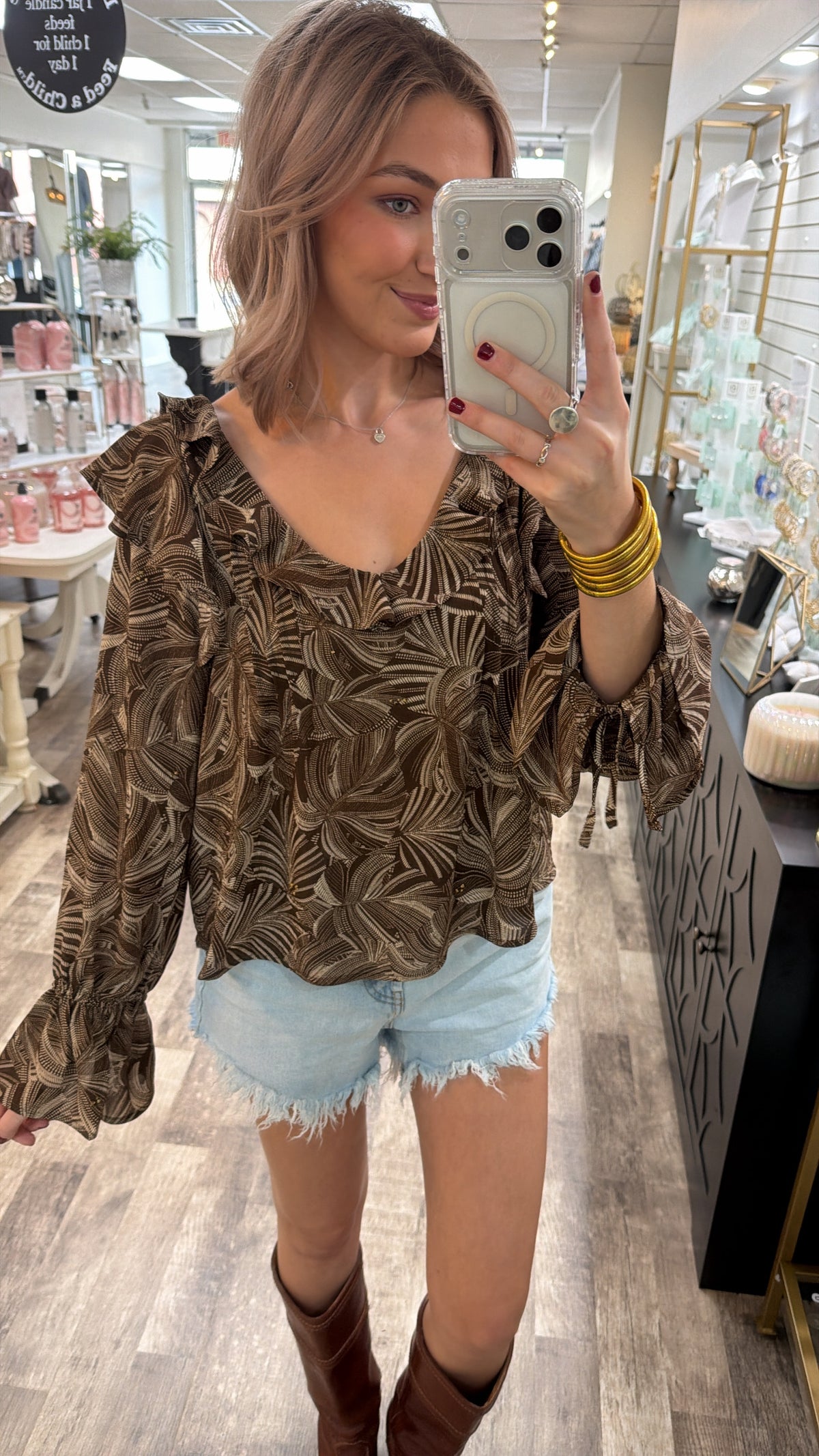 Double Ruffle V-Neck Woven Blouse