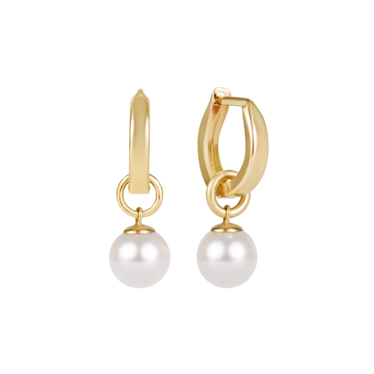 HUGGIE GOLD 0.5” HOOP- CLASSIC PEARL 8MM CHARM