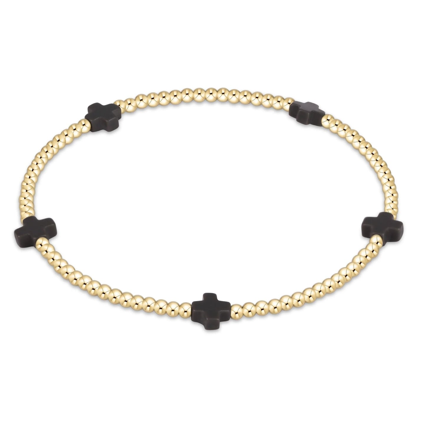 SIGNATURE CROSS SMALL GOLD PATTERN 2MM BEAD BRACELET