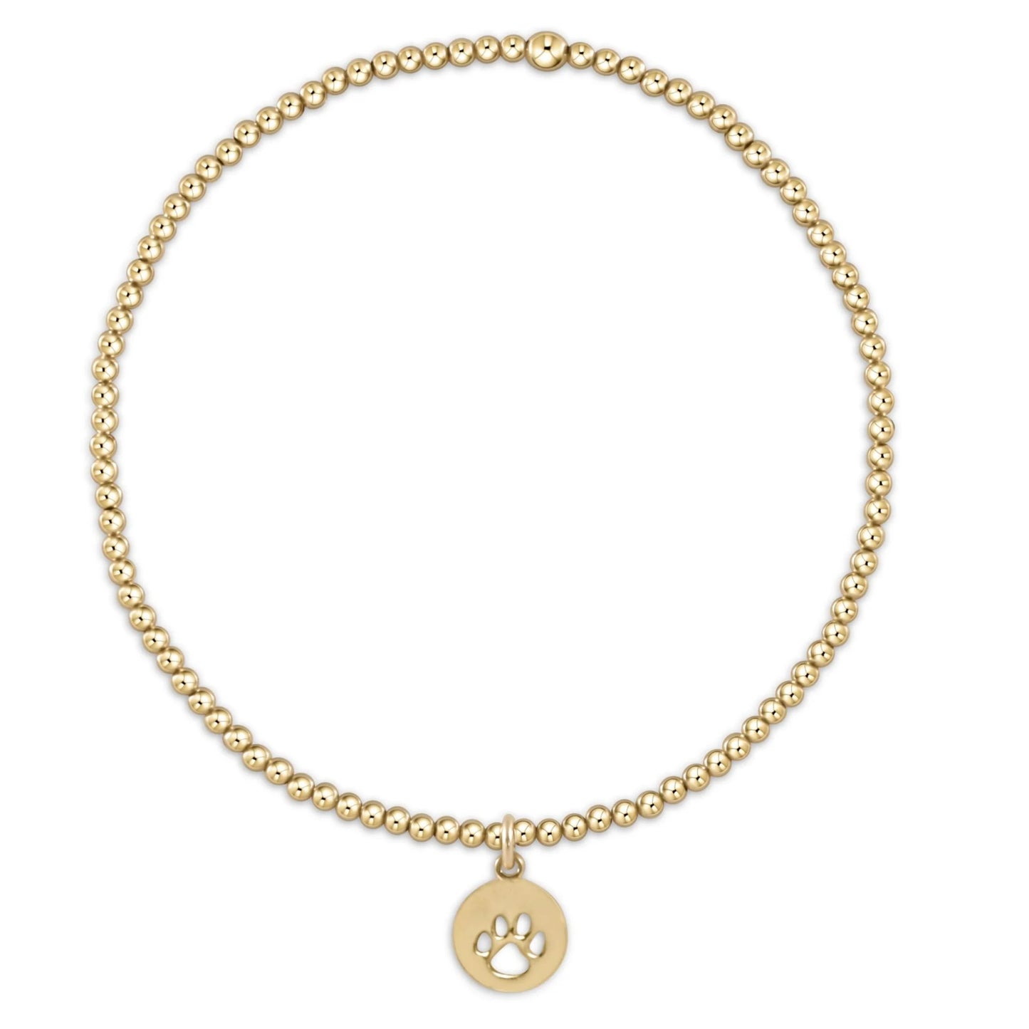 CLASSIC GOLD 2MM BEAD BRACELET- PAW PRINT DISC