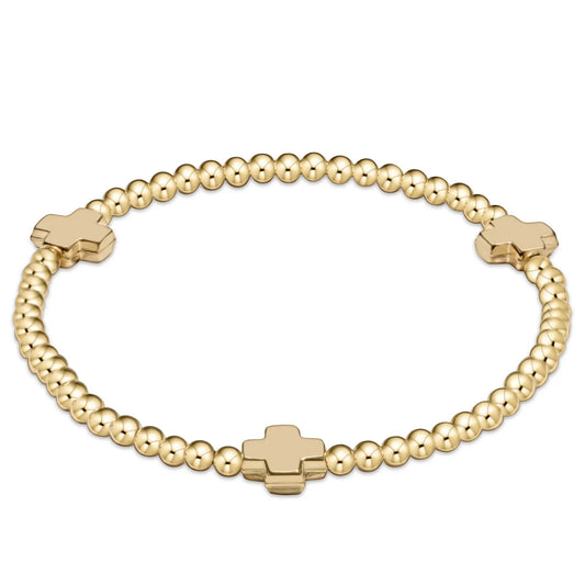 EXTENDS- SIGNATURE CROSS GOLD PATTERN 3MM BEAD BRACELET