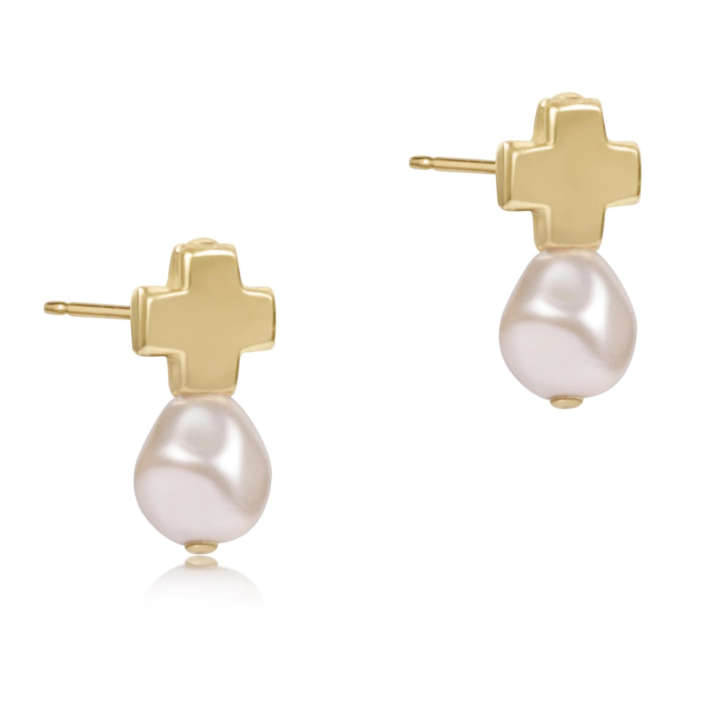 SIGNATURE CROSS GOLD STUD- PEARL