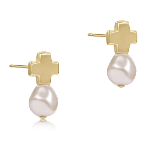 SIGNATURE CROSS GOLD STUD- PEARL